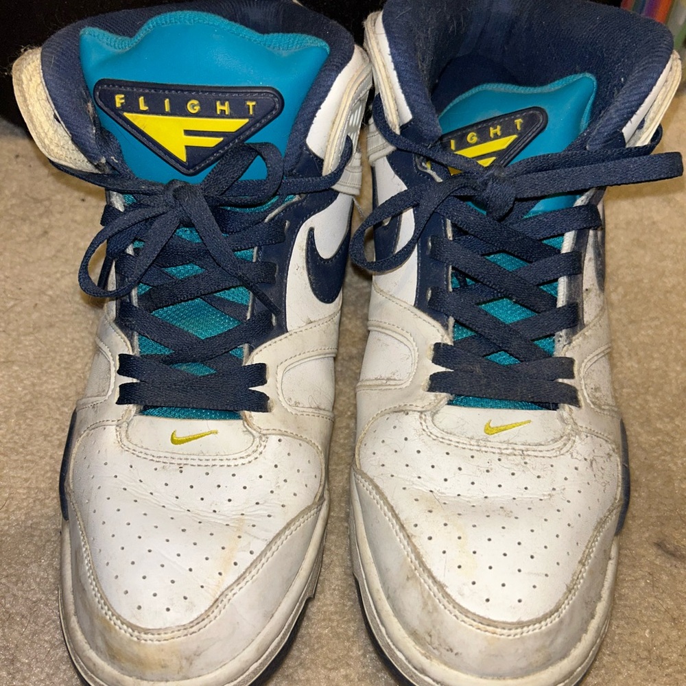 Nike Air Flight Flacon White and Navy High Top Sneakers